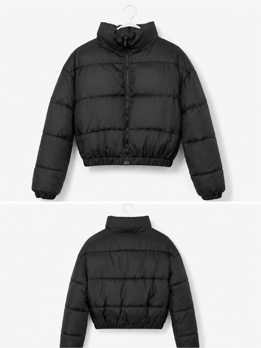 SHEIN Black Cropped Puffer Jacket with High Collar